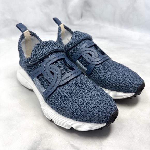 Tod's Shoes - Tod's Kate Crochet Technical Knit Leather Slip On Sneaker Shoes Blue Athleisure